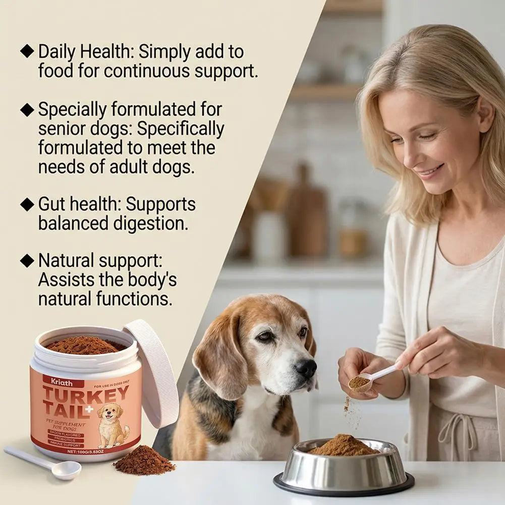 Dog Immune Support Supplement Turkey Tail Mushroom Powder With Probiotics Bacon Flavor For Gut Health And Defense System 3.53oz Happy Tails Pet Shop Store