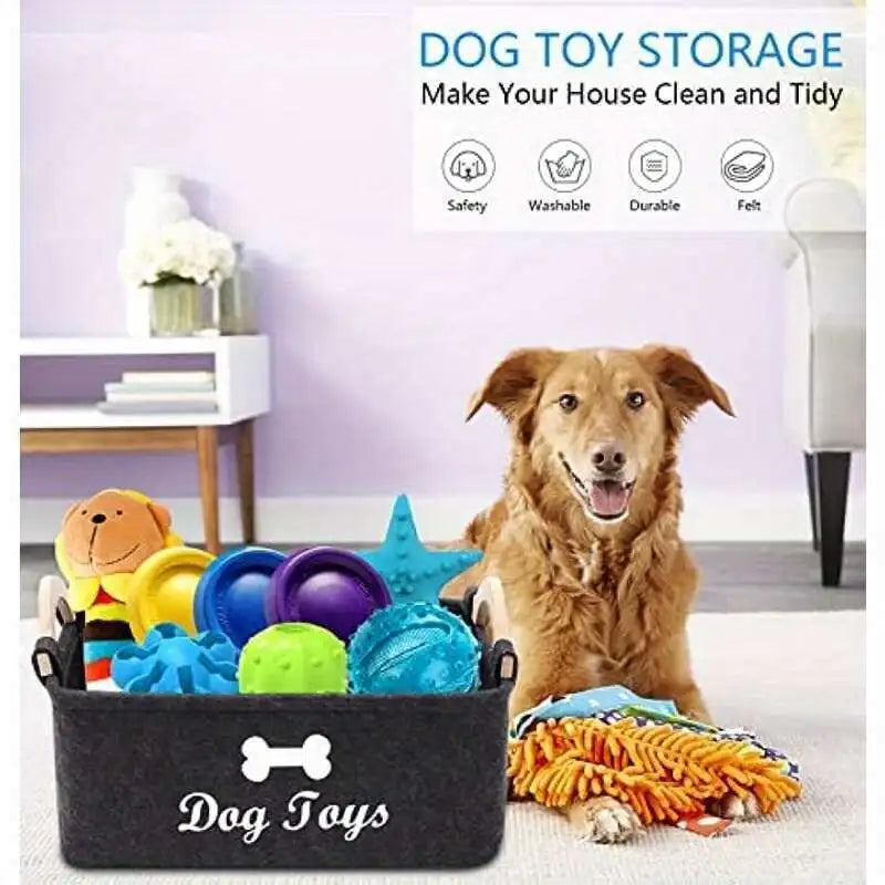 Caja organizadora de juguetes de fieltro para mascotas con asas, cesta de almacenamiento para organizar juguetes, correas, ropa, caja de almacenamiento para el hogar