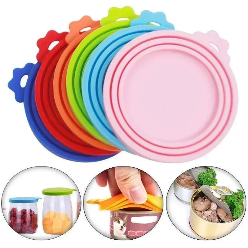 5pçs Tampa de Silicone para Conservar Frescor Tampa de Lata para Pet Alimentos para Gato e Cão Tampa de Silicone Três em Um Vedada Tampa de Silicone Voerbak Cão