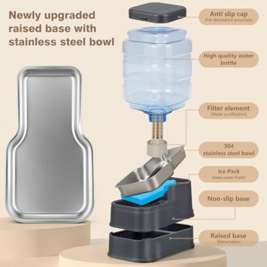 Distributeur d'eau automatique pour animaux de compagnie (1, 6 gallon) avec bol en acier inoxydable et gamelle à gravité en acier inoxydable de grande capacité pour chiots. 