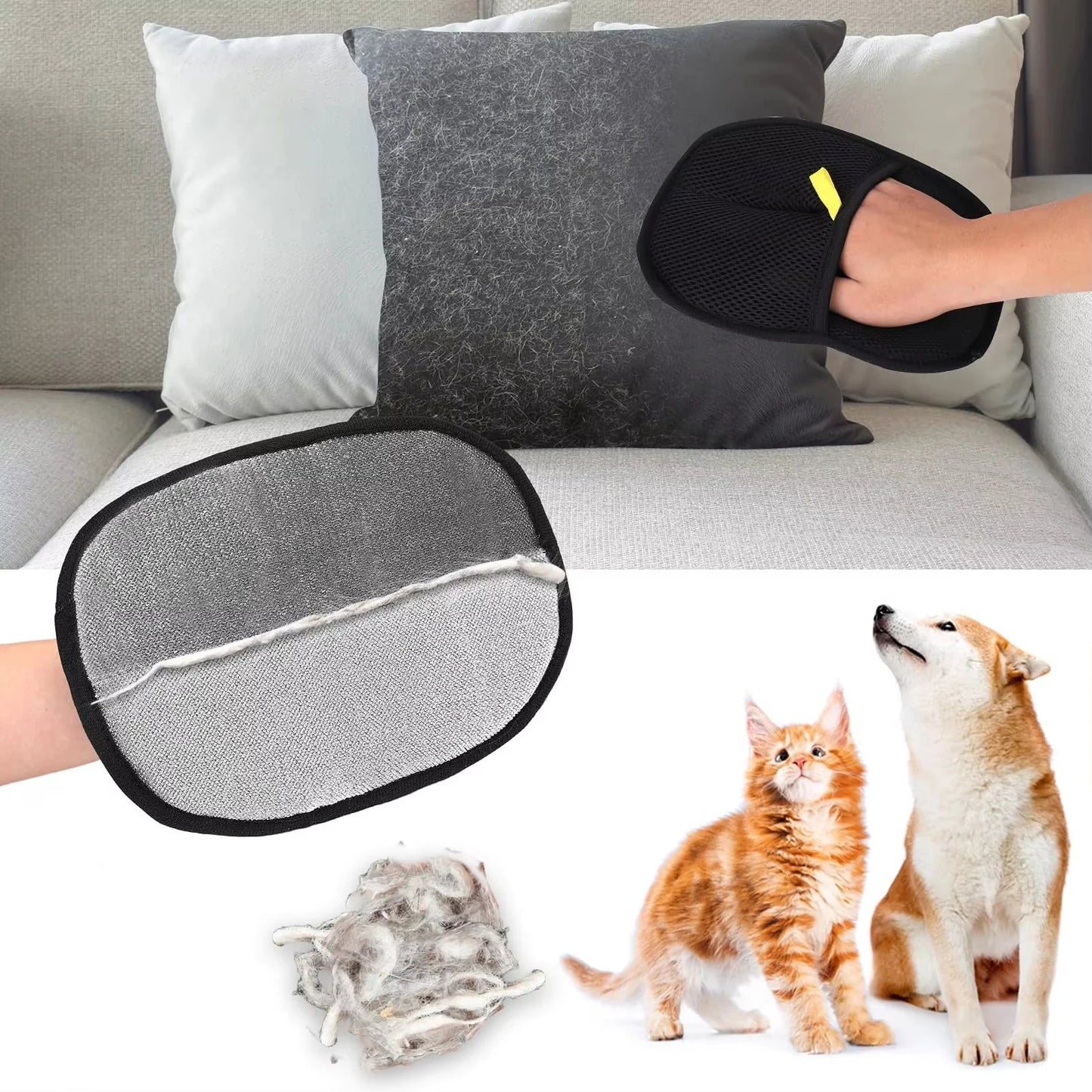 Pet Hair Removal Tool Reusable Static Removal Gloves, Double-Sided Grooming Gloves for Pets, Removes Pet Fur Hair for Carpets Happy Tails Pet Shop Store