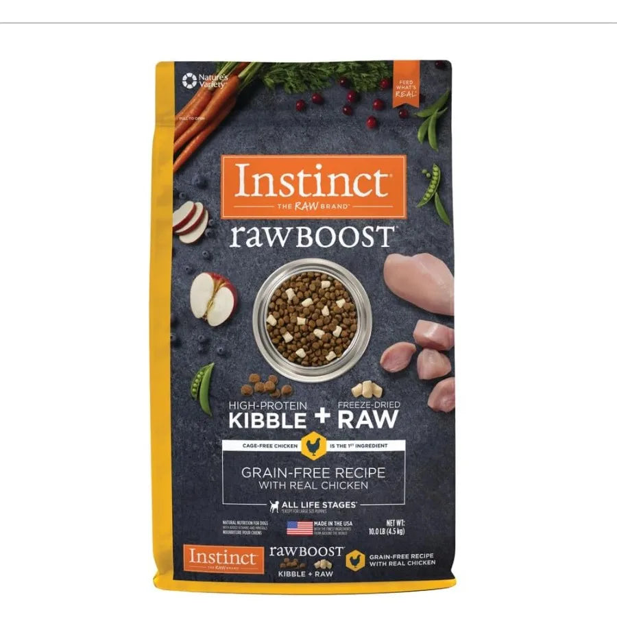 Croquettes naturelles Raw Boost pour chiens, avec morceaux lyophilisés, riches en protéines et sans céréales-Véritable poulet, sac de 4, 5 kg