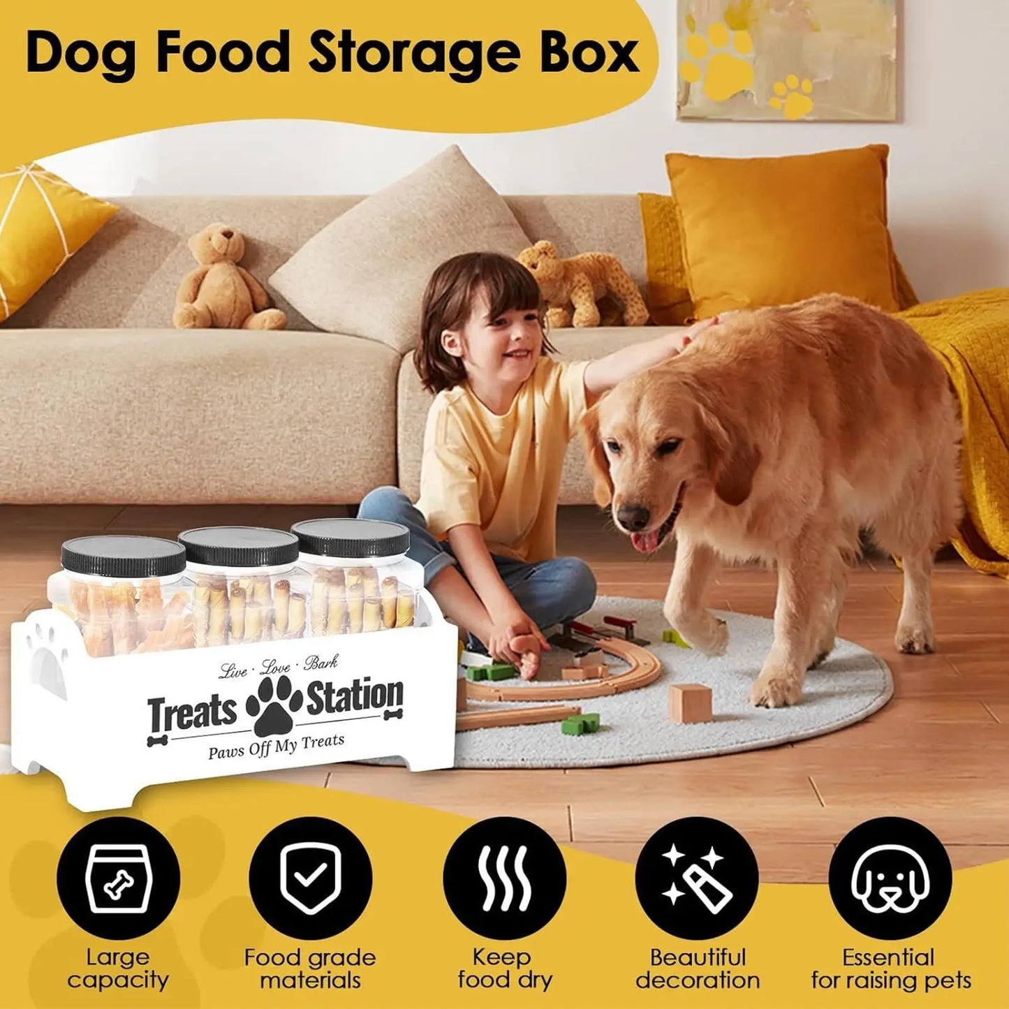 Contenedor Hermético para Premios de Perro, Caja de Almacenamiento de 3 Piezas con Organizador, Contenedor de Premios para Mascotas, Contenedor de Comida para Gatos, Animales, Pájaros y Hogar