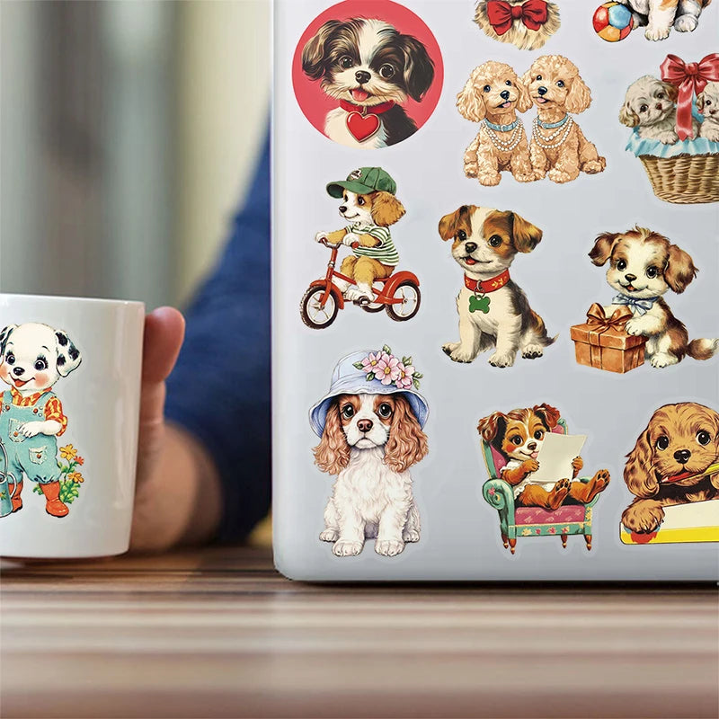 50 pegatinas bonitas retro de perros para niños, caja de papelería DIY, bolso, ordenador portátil, guitarra, casco, calcomanías decorativas autoadhesivas, juguetes de regalo