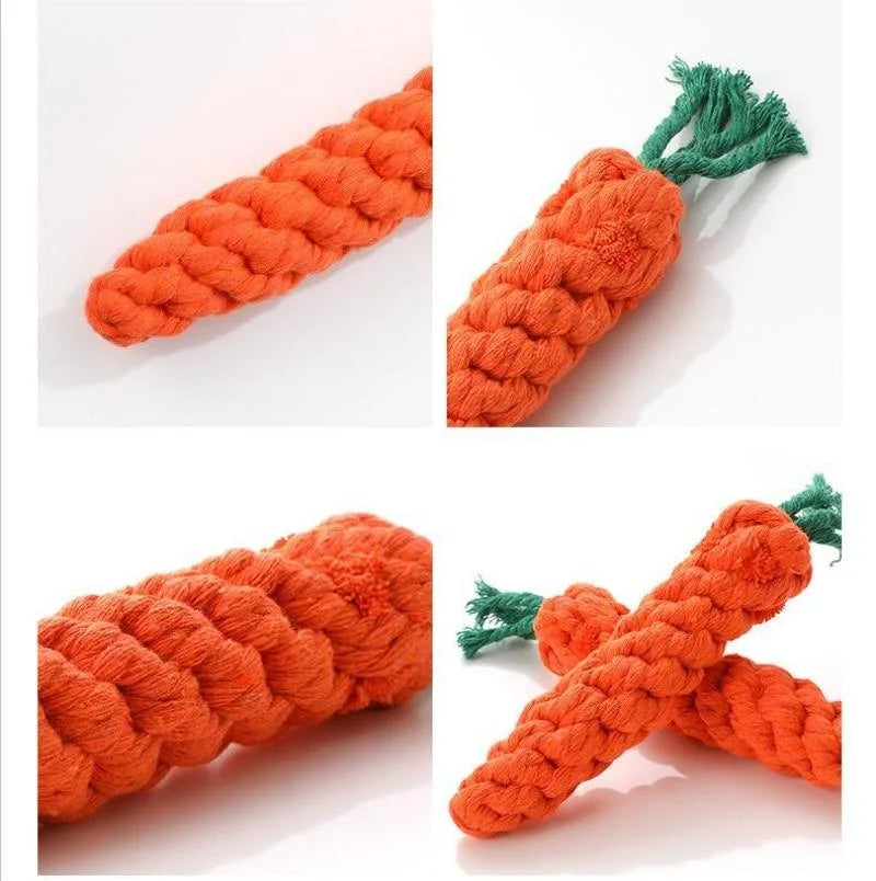 1pç Brinquedo de Nó para Pets Formato de Cenoura Brinquedos Mastigáveis para Cães Brinquedos de Corda de Algodão para Cães Internos Brinquedos para Gatos Acessórios para Cães