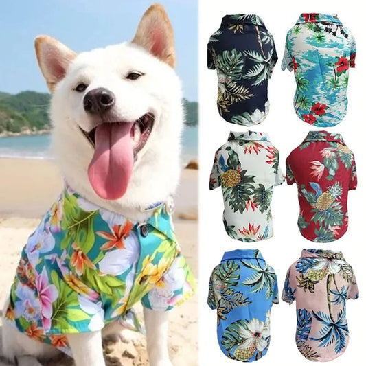 Hawaiian Style Dog Clothes Fashion Casual Puppy Dog Floral Polo Shirt Summer Pet Beach T-Shirt for Bulldog Doggie Cats Clothing
