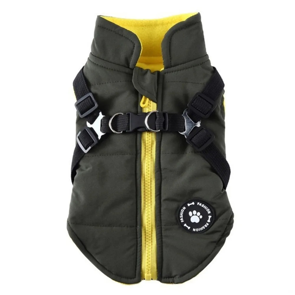 Roupa de Cachorro Impermeável Ajustável, Roupas de Inverno para Cães, Blusão Grosso com Arnês, Casaco Quente para Cães e Gatos