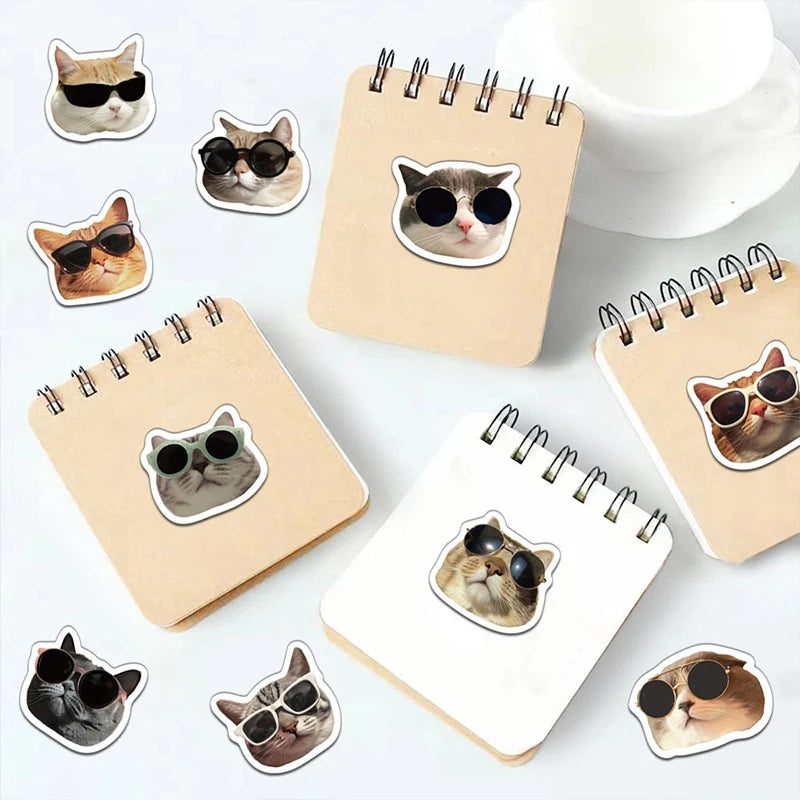 500 PEÇAS Óculos de Sol Animais Gato Adesivos Engraçados Desenho Animado Diário Caderno Papelaria Celular Cadernos Decalques Autoadesivos Brinquedos