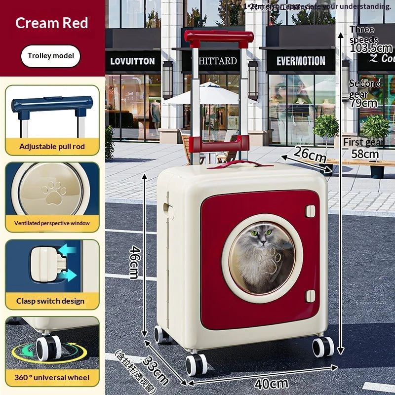 Poussette pour animaux pliable et respirante pour chats et chiens, sac de voyage à roulettes avec grande fenêtre en filet, portable, légère et antichoc