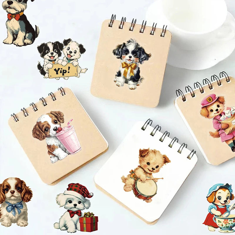 50 pegatinas bonitas retro de perros para niños, caja de papelería DIY, bolso, ordenador portátil, guitarra, casco, calcomanías decorativas autoadhesivas, juguetes de regalo