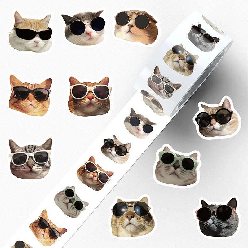 500 PEÇAS Óculos de Sol Animais Gato Adesivos Engraçados Desenho Animado Diário Caderno Papelaria Celular Cadernos Decalques Autoadesivos Brinquedos