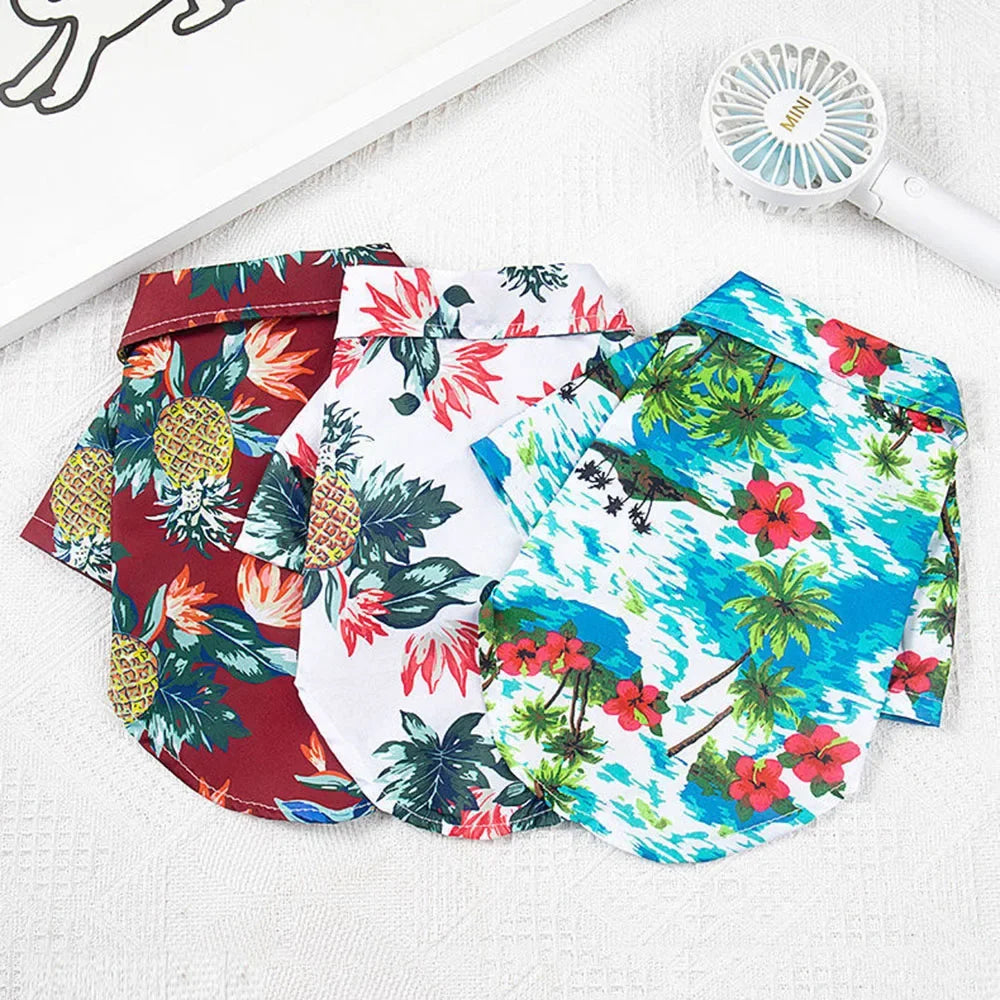 Hawaiian Style Dog Clothes Fashion Casual Puppy Dog Floral Polo Shirt Summer Pet Beach T-Shirt for Bulldog Doggie Cats Clothing