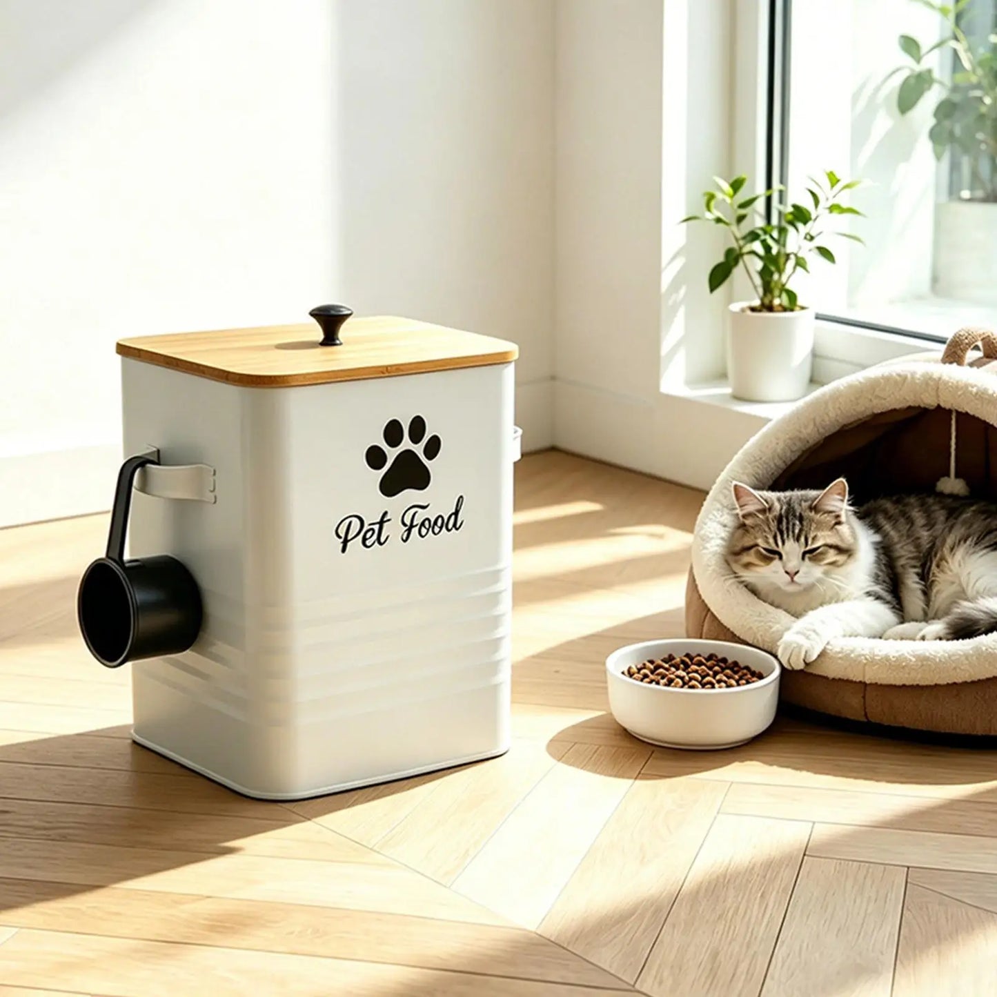 Contenedor hermético para alimentos para mascotas, a prueba de humedad, tarro para golosinas de perro, organizador de gran capacidad para alimentos de perros y gatos, área de alimentación
