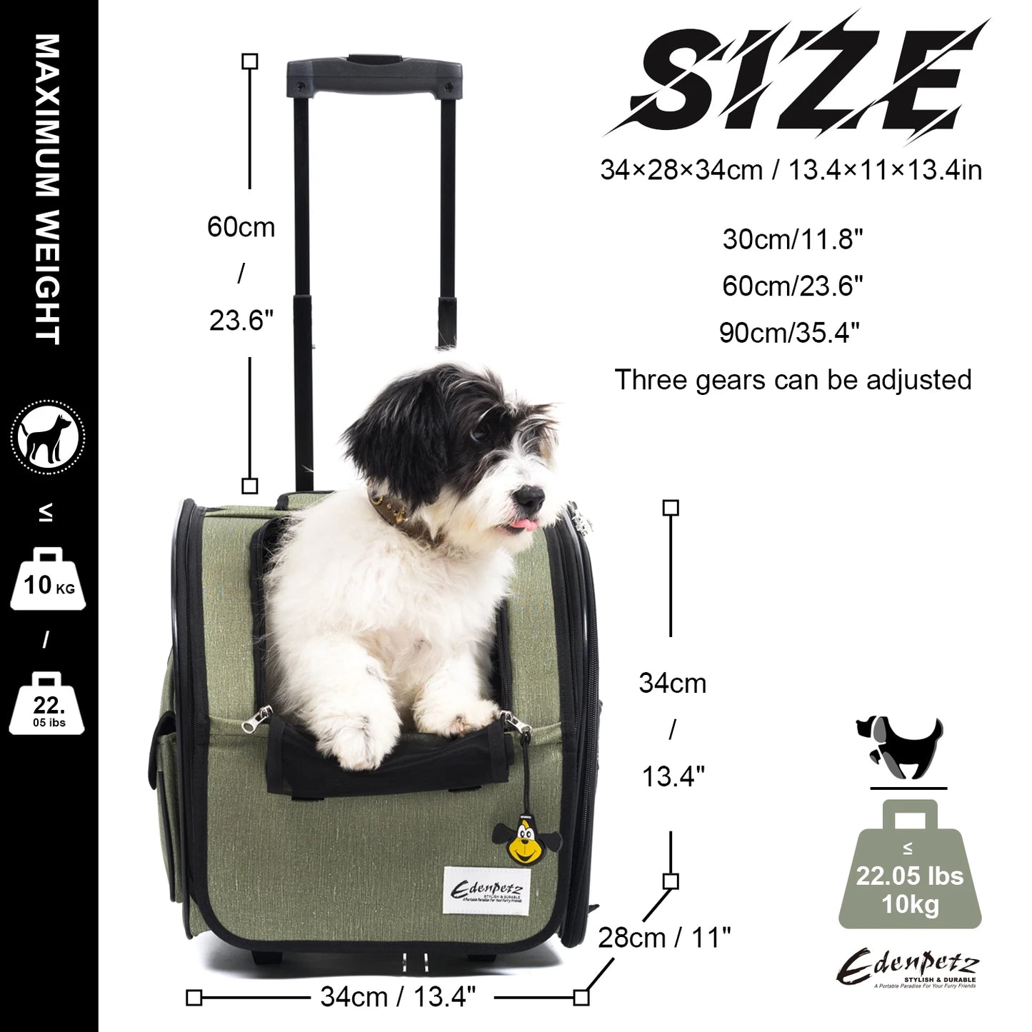 Cochecito Grande para Mascotas Plegable Multifuncional Transporte Aéreo Aprobado Transportín Mochila con Ruedas para Perros Gatos