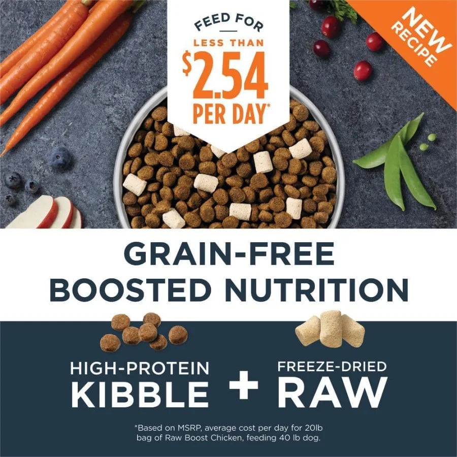 Croquettes naturelles Raw Boost pour chiens, avec morceaux lyophilisés, riches en protéines et sans céréales-Véritable poulet, sac de 4, 5 kg