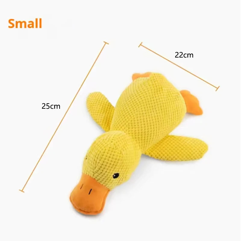 Perro durmiendo con pato de juguete para perros para aliviar el aburrimiento, pequeño pato amarillo, muñeco de peluche interactivo para mascotas, suministros para mascotas.