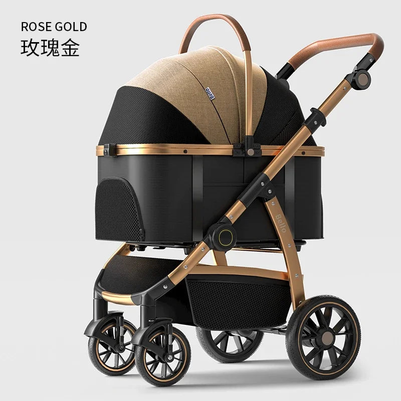 2-in-1 Detachable Large Aluminum Tube Frame Pet Stroller Cage One-Click Folding For Convenient Portable Use With Dogs And Cats Happy Tails Pet Shop Store