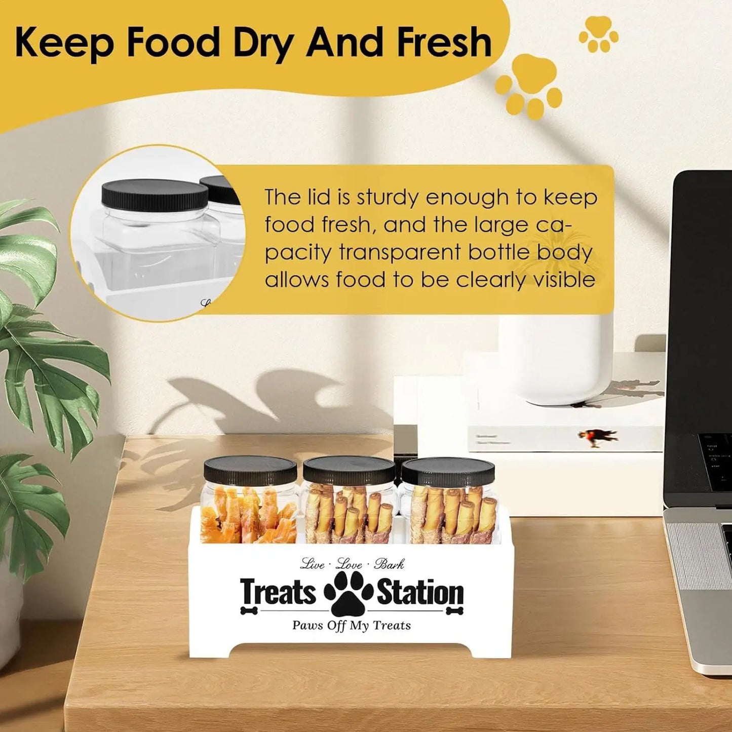 Contenedor Hermético para Premios de Perro, Caja de Almacenamiento de 3 Piezas con Organizador, Contenedor de Premios para Mascotas, Contenedor de Comida para Gatos, Animales, Pájaros y Hogar