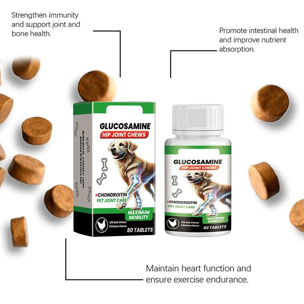 80 tabletas suplemento para el cuidado de las articulaciones de mascotas glucosamina condroitina masticables blandos para perros soporte de articulaciones de la cadera mejora de la movilidad salud