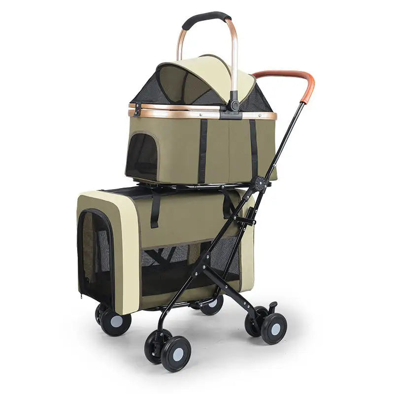 Double Dog Stroller Luxury 4 Wheels Pet Cat Stroller for Large Small Dog Multi-layer Large Space Detachable Separable Happy Tails Pet Shop Store