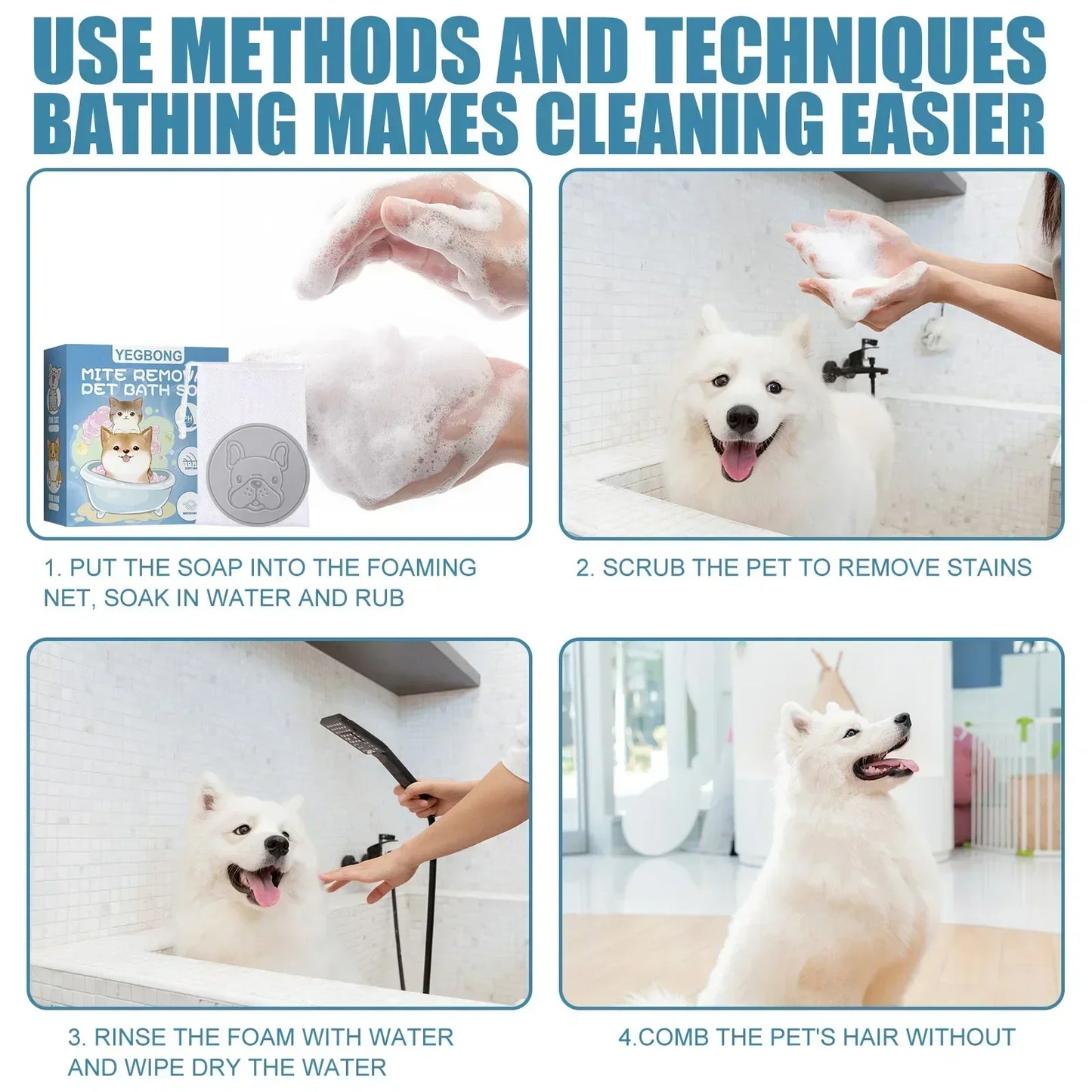 Sabonete Antiácaro para Animais de Estimação Desodorante Corporal Limpeza da Pele Coceira Controle de Odores Tratamento para Ácaros e Pulgas Alisamento de Pelos Produtos para Banho de Cães e Gatos