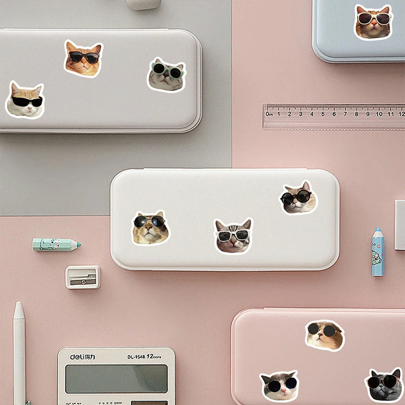 500 PEÇAS Óculos de Sol Animais Gato Adesivos Engraçados Desenho Animado Diário Caderno Papelaria Celular Cadernos Decalques Autoadesivos Brinquedos