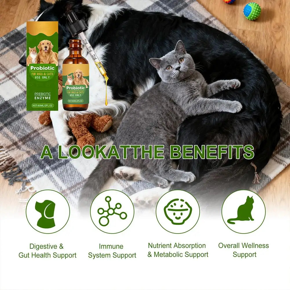 Pet Nutrition Supplement Probiotic Drops Containing Enzymes 60ML Used For Dog Cat Digestion And Boosts Immune Health Supplement Happy Tails Pet Shop Store
