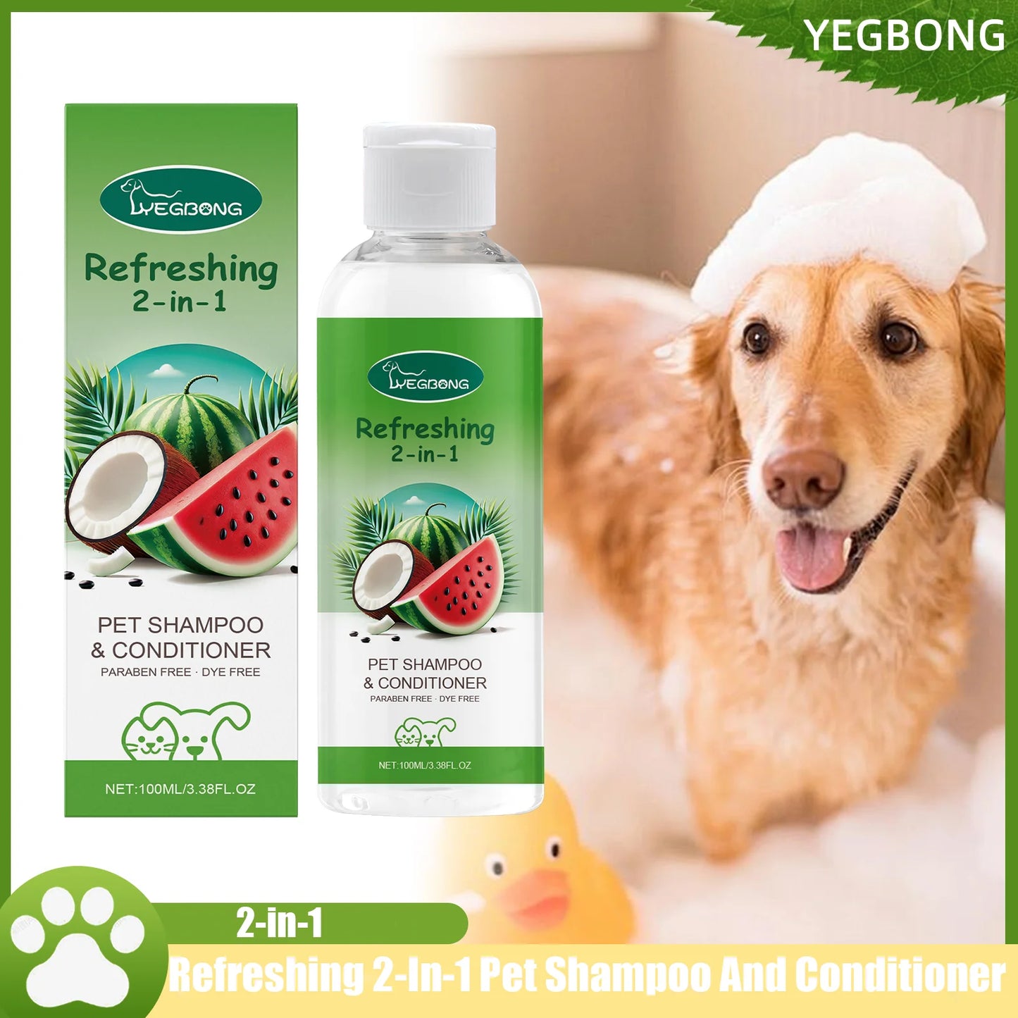 YEGBONG Champú y Acondicionador Refrescante 2 en 1 para Mascotas Alivio Picazón Hidratante Eliminador de Suciedad y Olores Acondicionador Gel de Ducha para Perros