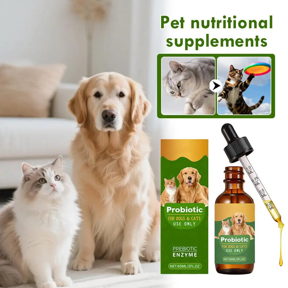 Pet Nutrition Supplement Probiotic Drops Containing Enzymes 60ML Used For Dog Cat Digestion And Boosts Immune Health Supplement Happy Tails Pet Shop Store