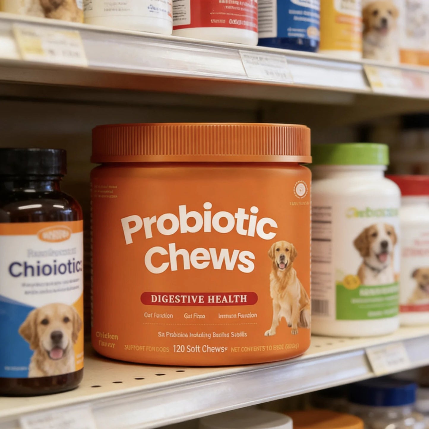 Dog Probiotic Chews  Digestive Health Support Chicken Flavor 120 Count Soft Chews Gut & Immune Support Supplement for Dogs Happy Tails Pet Shop Store