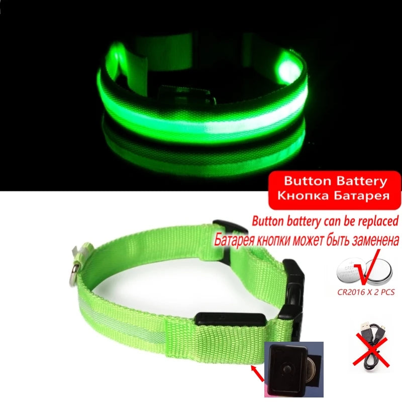 Coleira Luminosa LED Anti-perda para Cães Filhotes Coleira Noturna Luminosa Acessórios para Produtos para Animais de Estimação Carregamento USB/Bateria