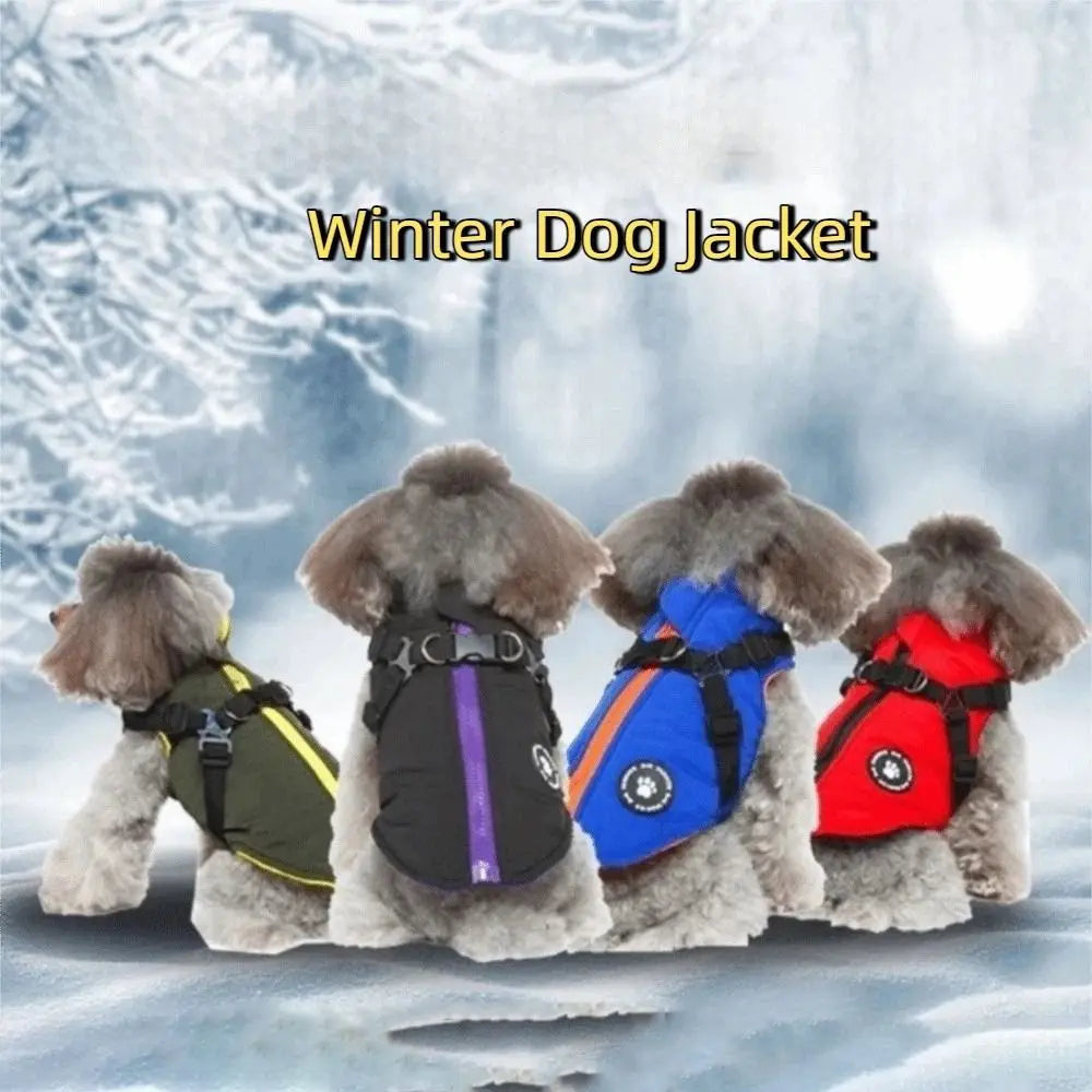 Roupa de Cachorro Impermeável Ajustável, Roupas de Inverno para Cães, Blusão Grosso com Arnês, Casaco Quente para Cães e Gatos
