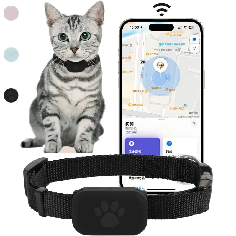 Traceur GPS Bluetooth pour animaux de compagnie, mini collier de suivi avec alerte de mouvement, traqueur anti-perte pour chats et chiots, localisation mondiale à distance