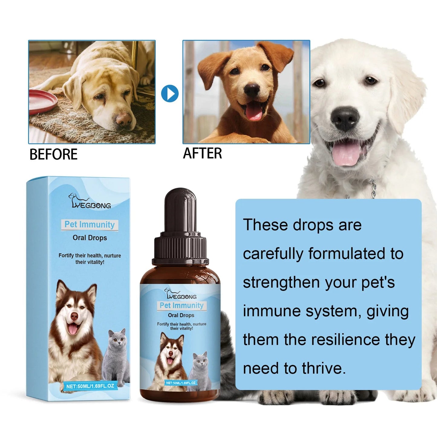 Yegbong Pet Health Drops Cats Dogs Balanced Nutrition Enhance Puppy Kitten Disease Immunity Multi Vitamin Pet Health Supplements Happy Tails Pet Shop Store