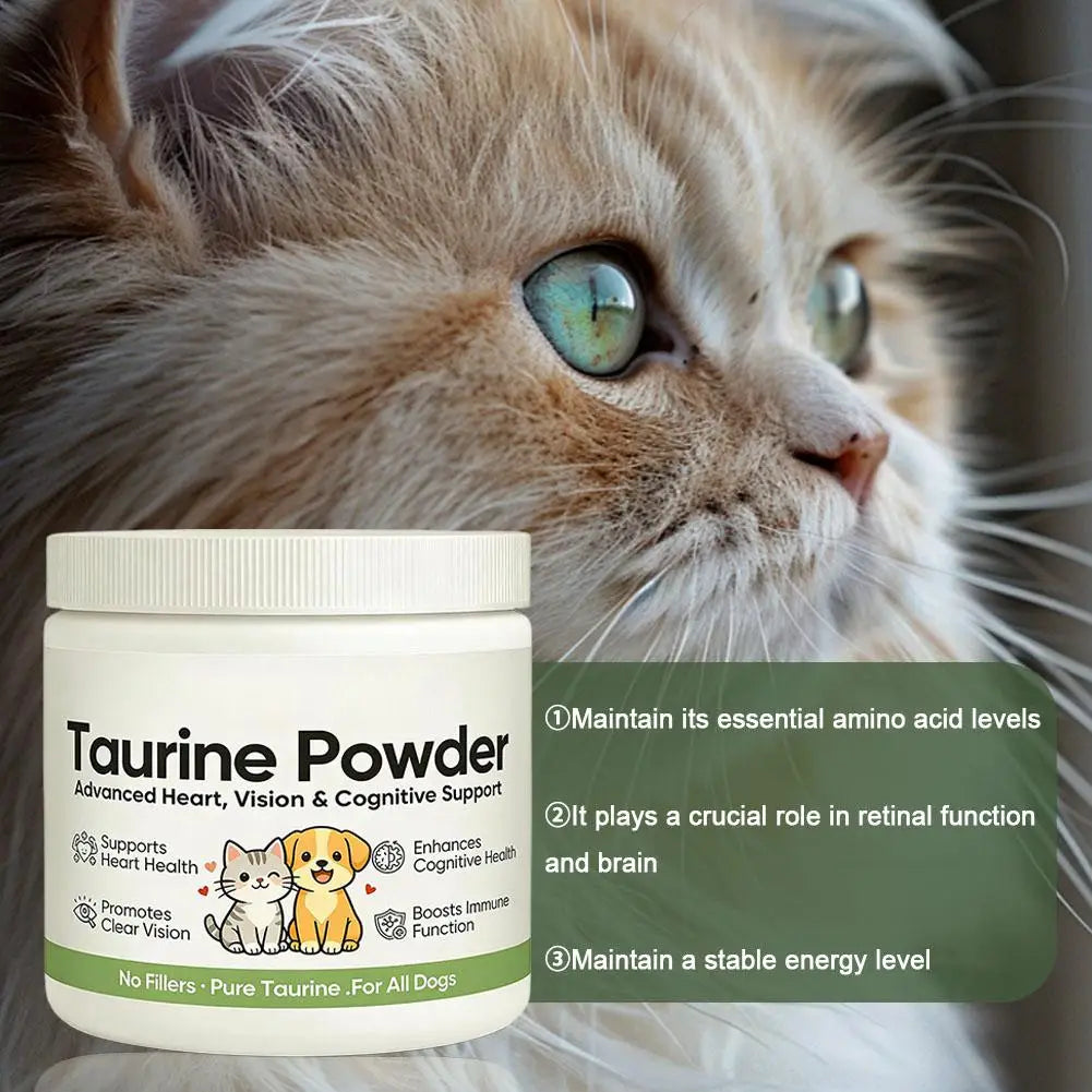 Taurina Pura en Polvo para Perros y Gatos, Apoyo Avanzado para la Salud del Corazón, la Vista y Cognitiva, Refuerzo Inmunitario, Suplementos Nutricionales para Mascotas
