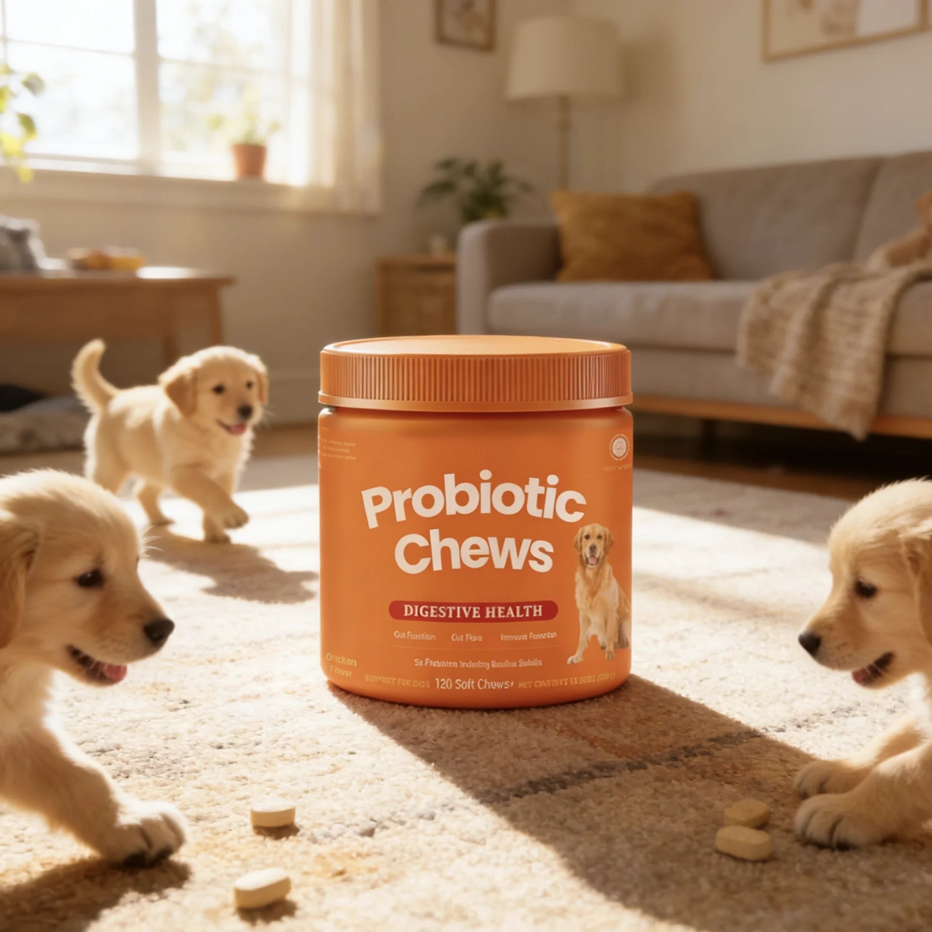 Dog Probiotic Chews  Digestive Health Support Chicken Flavor 120 Count Soft Chews Gut & Immune Support Supplement for Dogs Happy Tails Pet Shop Store