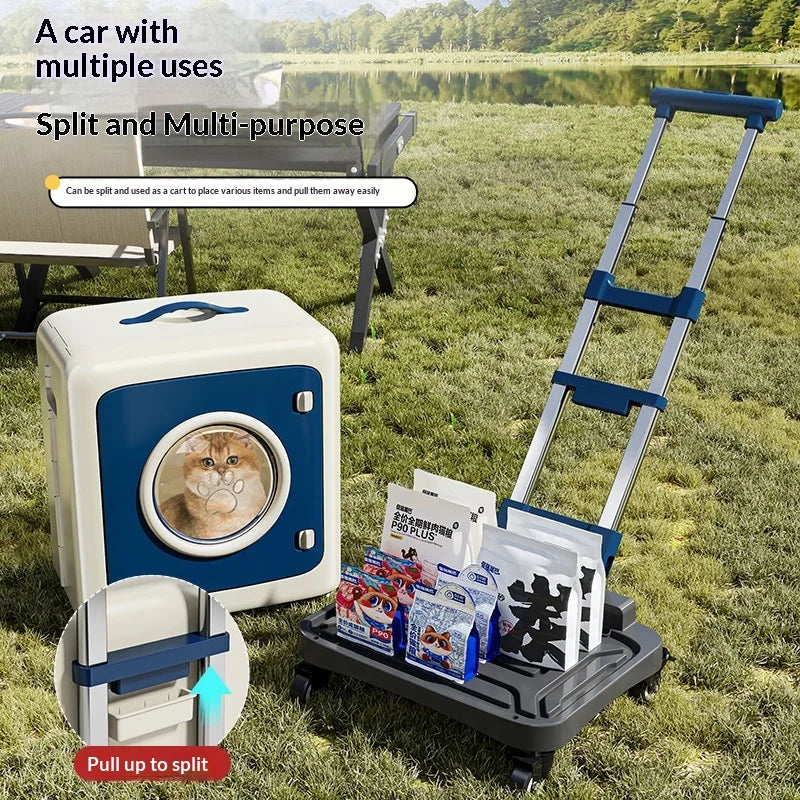 Poussette pour animaux pliable et respirante pour chats et chiens, sac de voyage à roulettes avec grande fenêtre en filet, portable, légère et antichoc