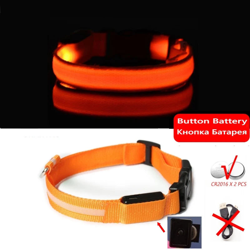 Coleira Luminosa LED Anti-perda para Cães Filhotes Coleira Noturna Luminosa Acessórios para Produtos para Animais de Estimação Carregamento USB/Bateria