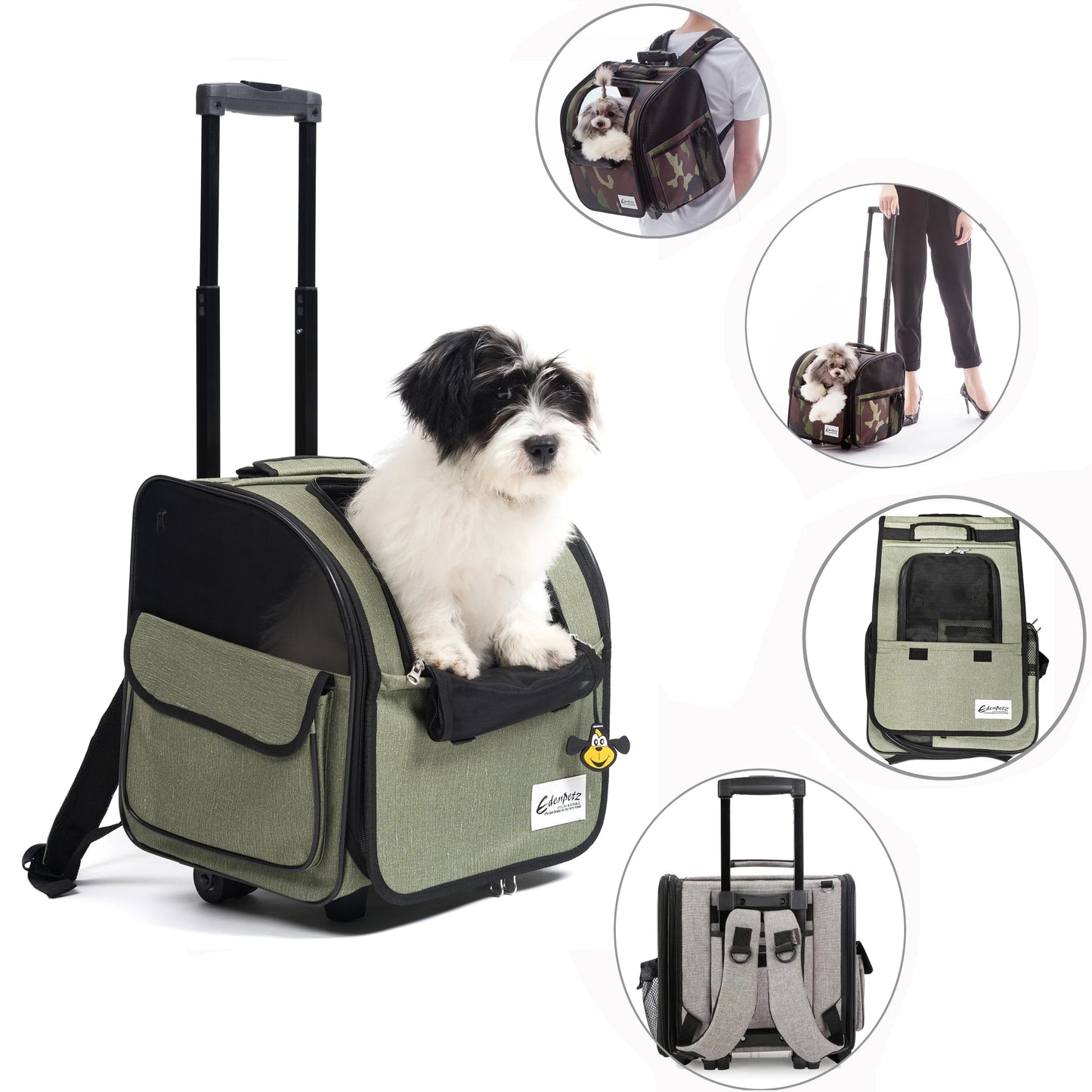 Cochecito Grande para Mascotas Plegable Multifuncional Transporte Aéreo Aprobado Transportín Mochila con Ruedas para Perros Gatos