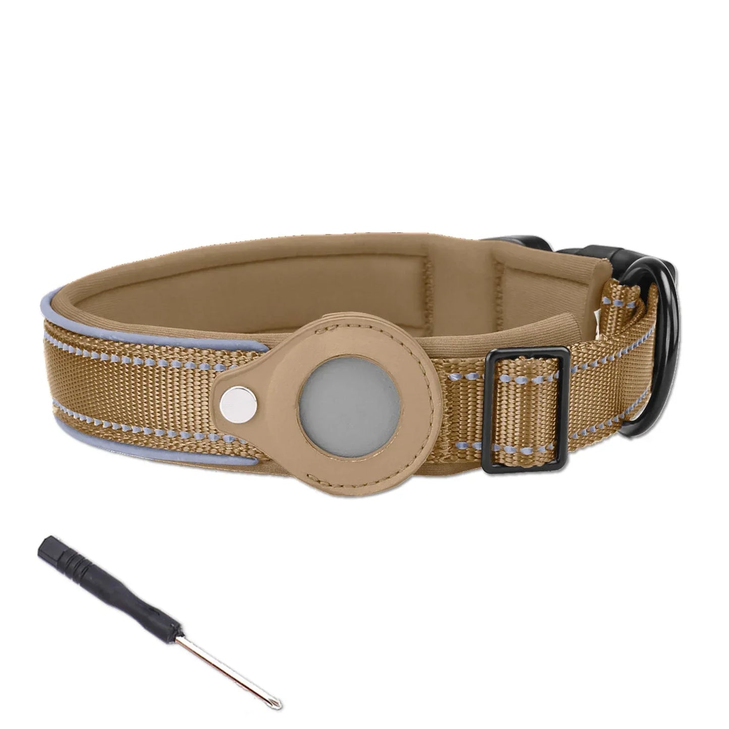 Coleira Impermeável Anti-Perda para Cães, Coleira Acolchoada com Suporte para AirTag, Capa Protetora para Rastreador GPS, Coleira Ajustável para Cães Grandes