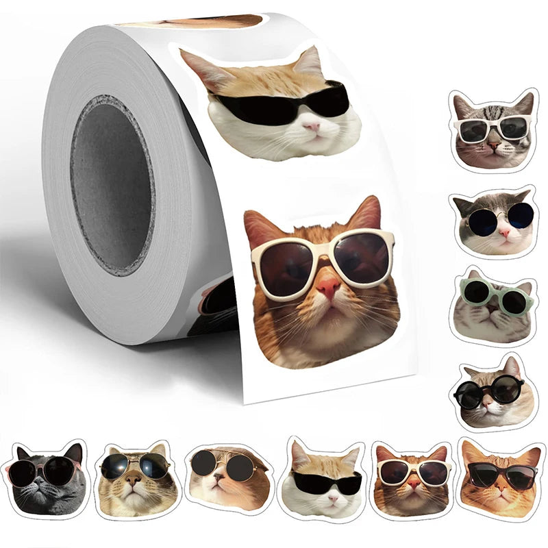500 PEÇAS Óculos de Sol Animais Gato Adesivos Engraçados Desenho Animado Diário Caderno Papelaria Celular Cadernos Decalques Autoadesivos Brinquedos
