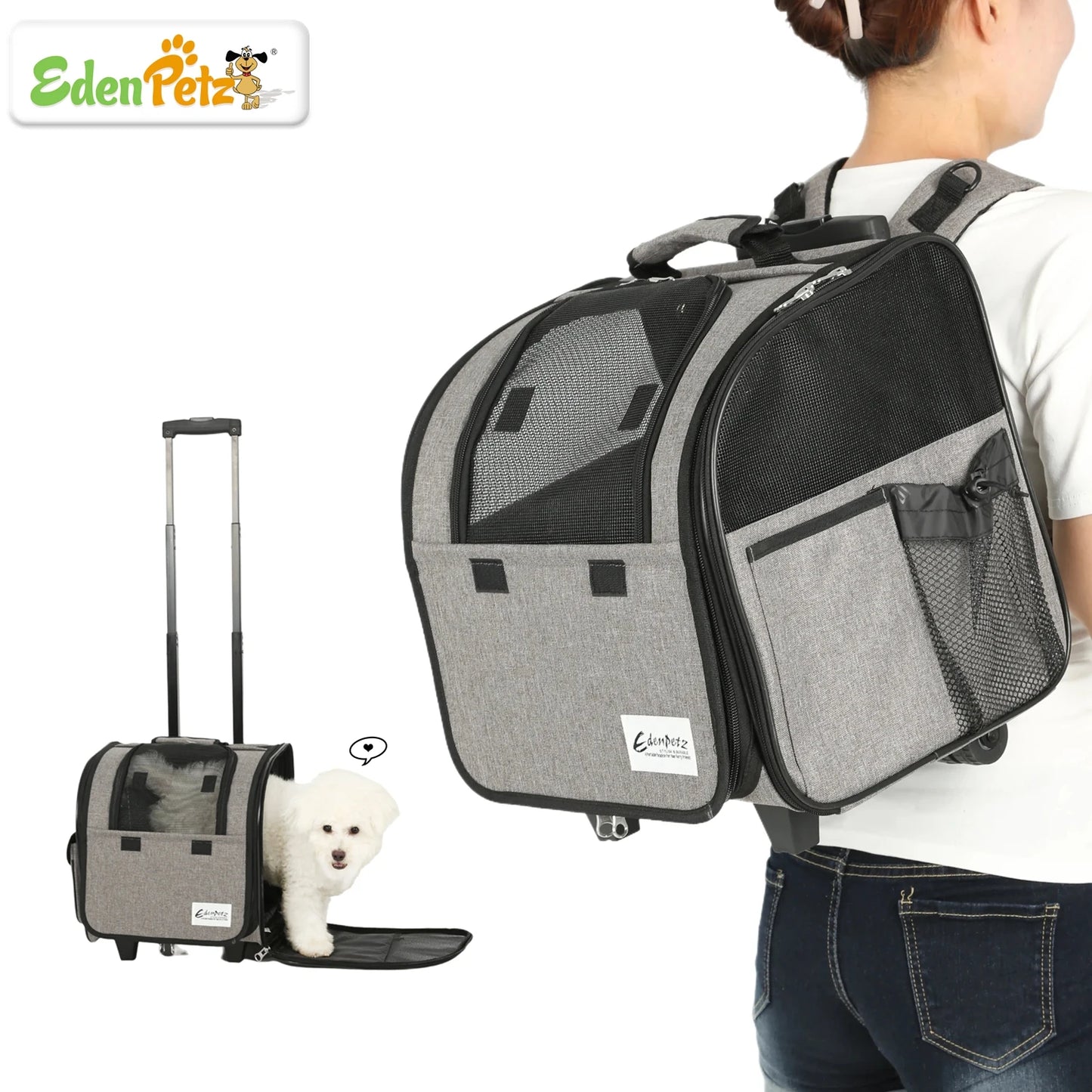 Cochecito Grande para Mascotas Plegable Multifuncional Transporte Aéreo Aprobado Transportín Mochila con Ruedas para Perros Gatos