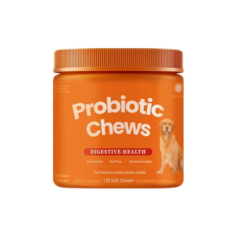 Dog Probiotic Chews  Digestive Health Support Chicken Flavor 120 Count Soft Chews Gut & Immune Support Supplement for Dogs Happy Tails Pet Shop Store