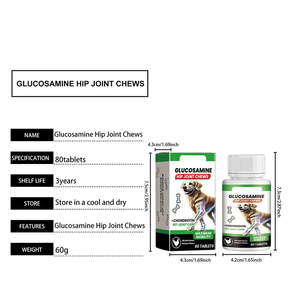 80 tabletas suplemento para el cuidado de las articulaciones de mascotas glucosamina condroitina masticables blandos para perros soporte de articulaciones de la cadera mejora de la movilidad salud