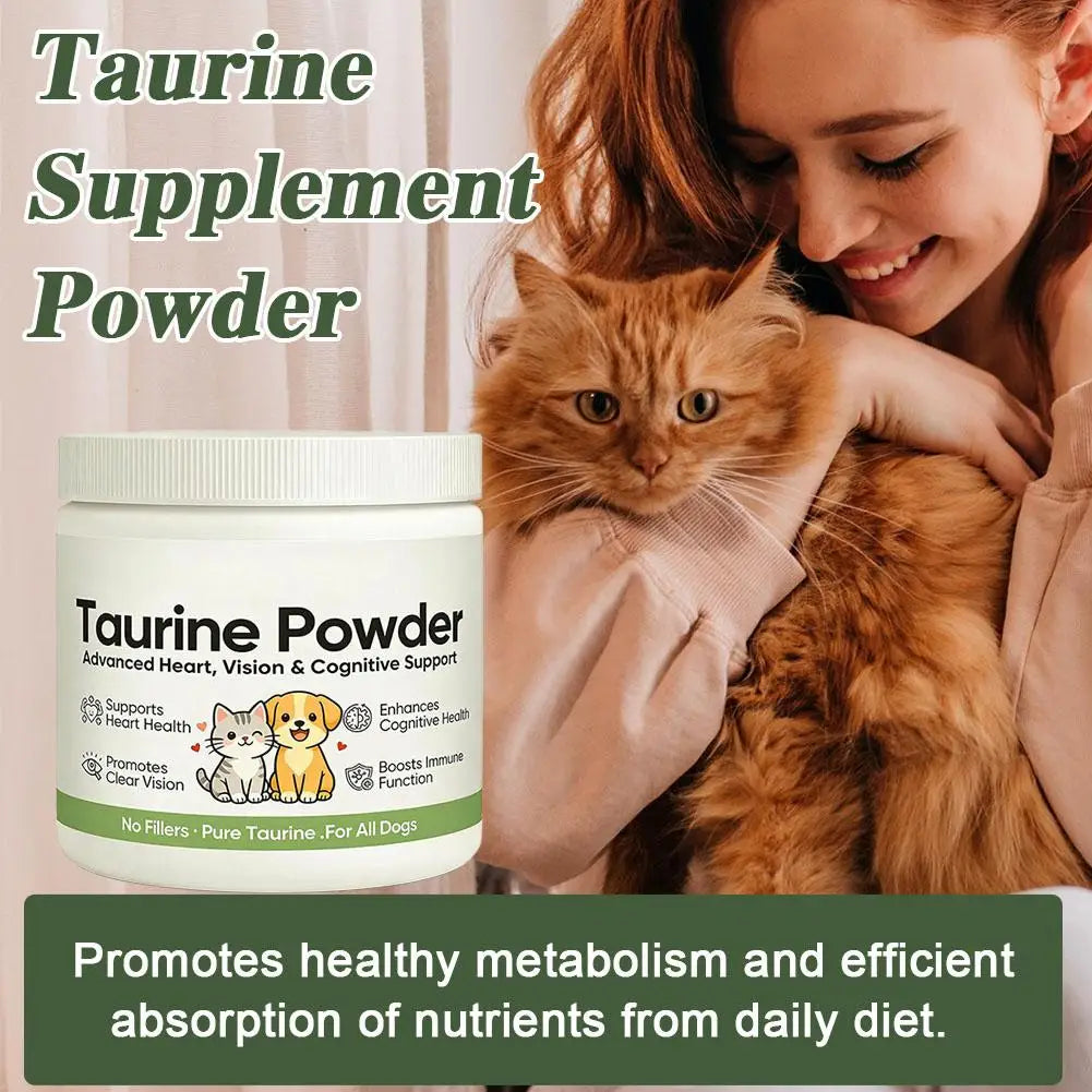 Taurina Pura en Polvo para Perros y Gatos, Apoyo Avanzado para la Salud del Corazón, la Vista y Cognitiva, Refuerzo Inmunitario, Suplementos Nutricionales para Mascotas