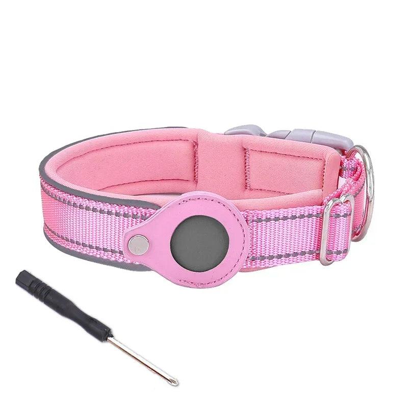Coleira Impermeável Anti-Perda para Cães, Coleira Acolchoada com Suporte para AirTag, Capa Protetora para Rastreador GPS, Coleira Ajustável para Cães Grandes