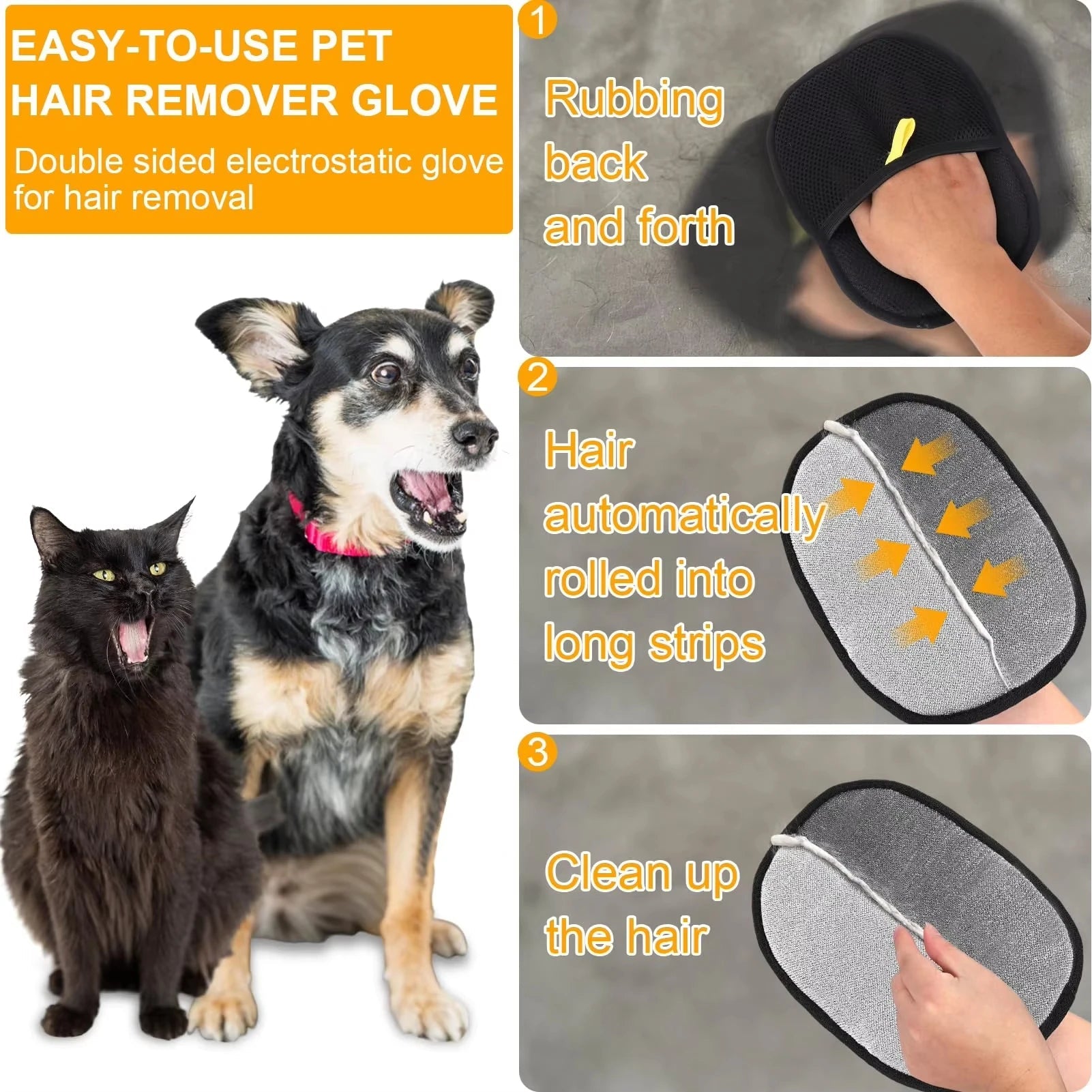 Pet Hair Removal Tool Reusable Static Removal Gloves, Double-Sided Grooming Gloves for Pets, Removes Pet Fur Hair for Carpets Happy Tails Pet Shop Store