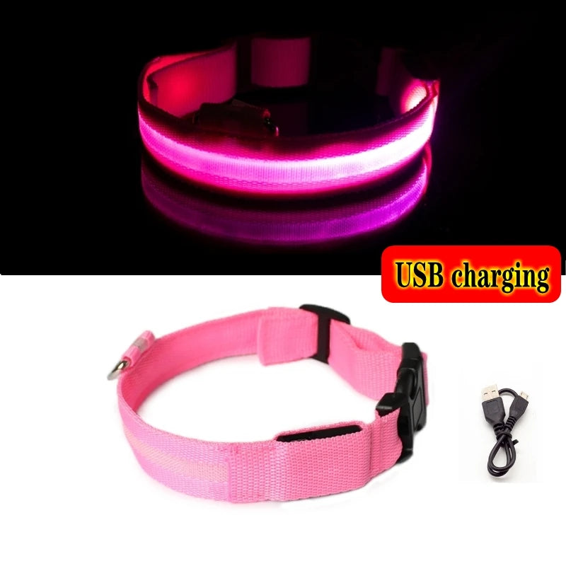 Coleira Luminosa LED Anti-perda para Cães Filhotes Coleira Noturna Luminosa Acessórios para Produtos para Animais de Estimação Carregamento USB/Bateria