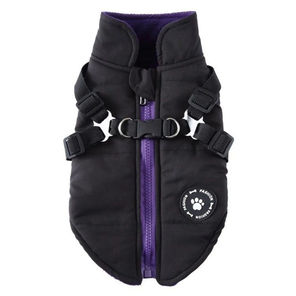 Roupa de Cachorro Impermeável Ajustável, Roupas de Inverno para Cães, Blusão Grosso com Arnês, Casaco Quente para Cães e Gatos
