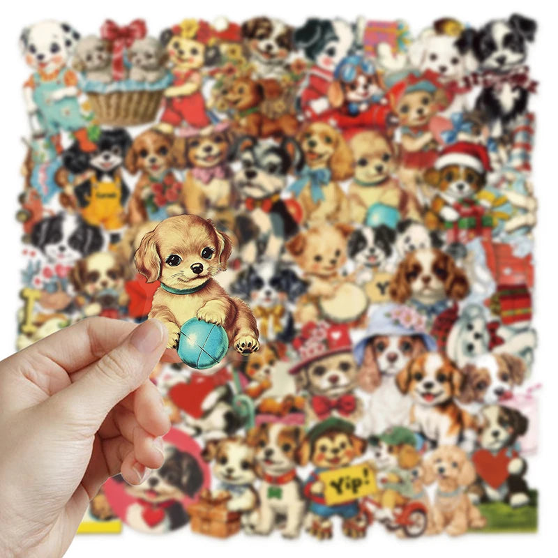 50 pegatinas bonitas retro de perros para niños, caja de papelería DIY, bolso, ordenador portátil, guitarra, casco, calcomanías decorativas autoadhesivas, juguetes de regalo